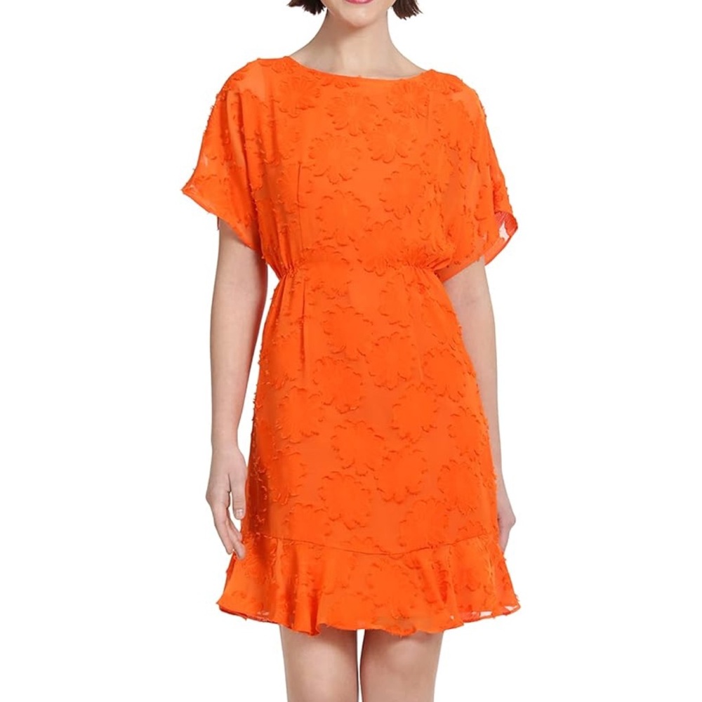 Donna Morgan Women's Boat Neck Kimono Sleeve Ruffle Hem Dress Size 16 - Picture 2 of 7